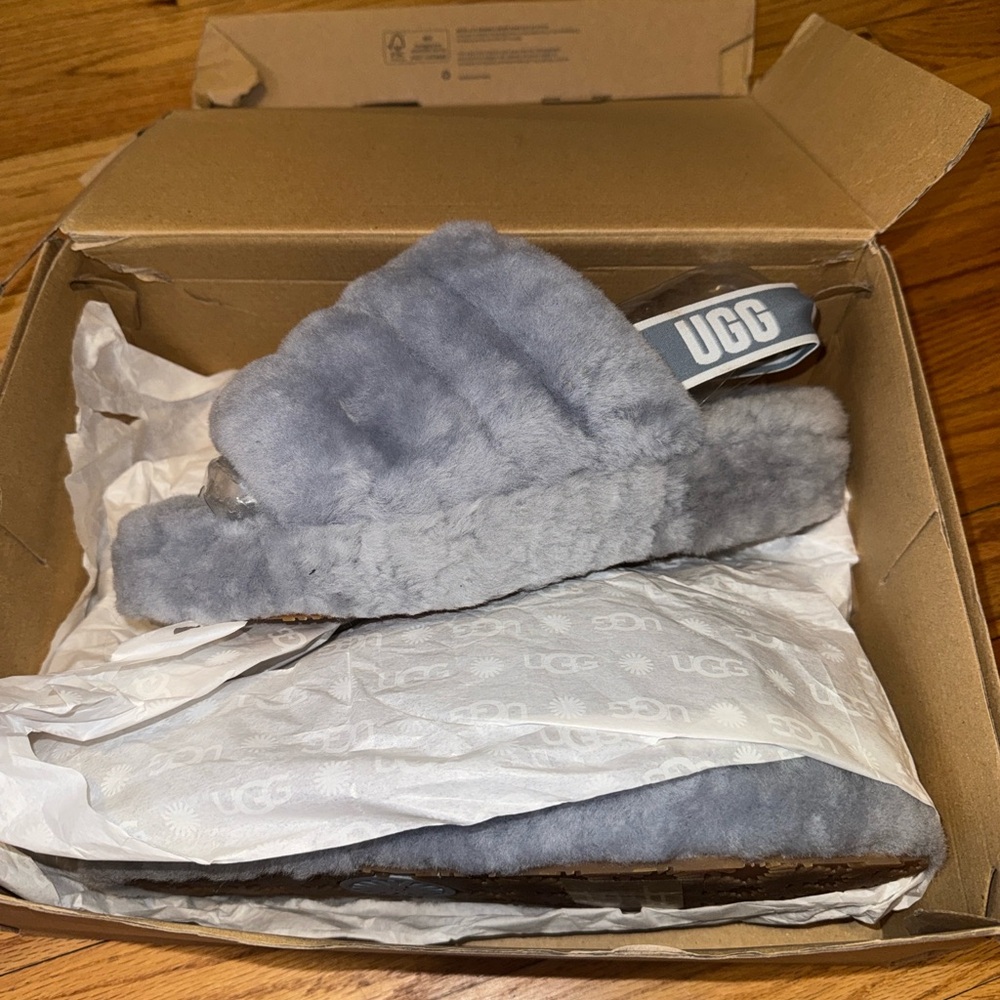 UGG Women's Fluffy Gray Slippers